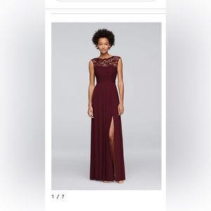 NWT! David’s Bridal bridesmaid dress with long mesh skirt in WINE size 2